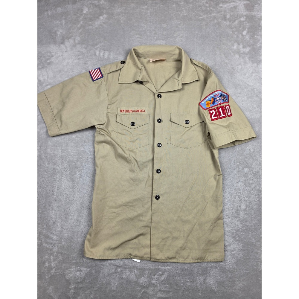 Boy Scouts of America Uniform Shirt Kids Youth Large Tan Short Sleeve Patched